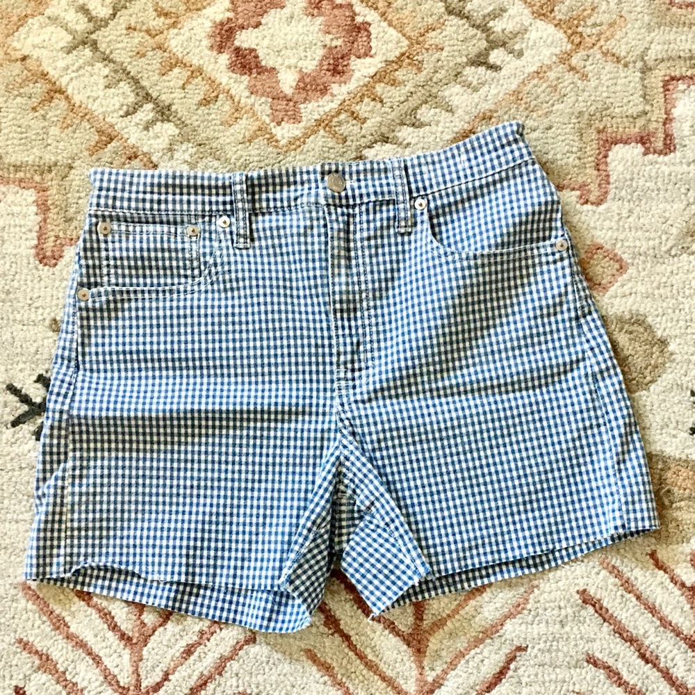 Madewell high rise denim blue white gingham short size 27